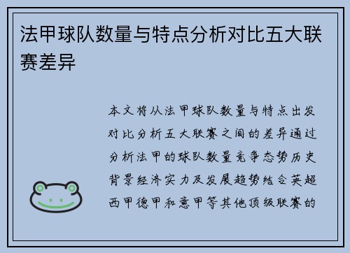法甲球队数量与特点分析对比五大联赛差异